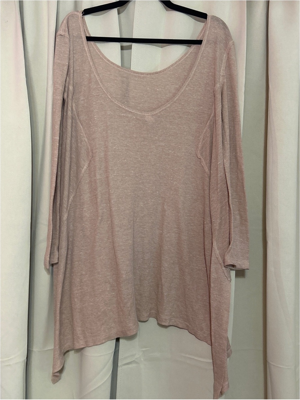 Free People We The Free Tunic XS Pink Thermal Knit Sharkbite Hem Scoop Neck - Picture 5 of 5